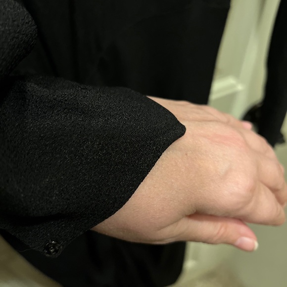 vintage 1930s black crepe mourning dress lace cutout, front gathers, Buttons - Picture 8 of 14